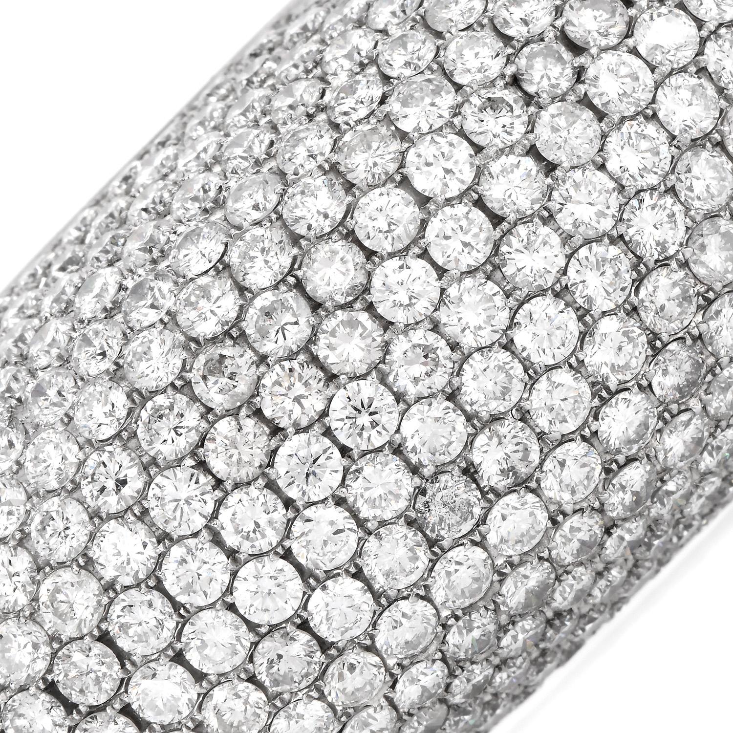 Round Cut Estate 34.50cts Diamond 18K Gold Dome Cuff Statement Bracelet For Sale