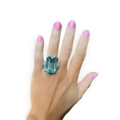 Estate 34.59 Carat Aquamarine And Diamond Platinum Ring