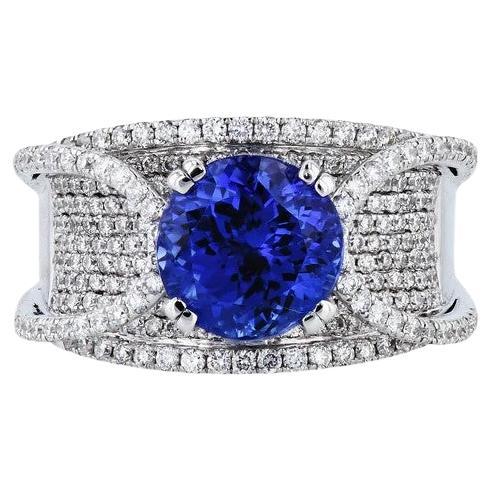 Estate 3.49 Carat Tanzanite Diamond Pave White Gold Ring For Sale