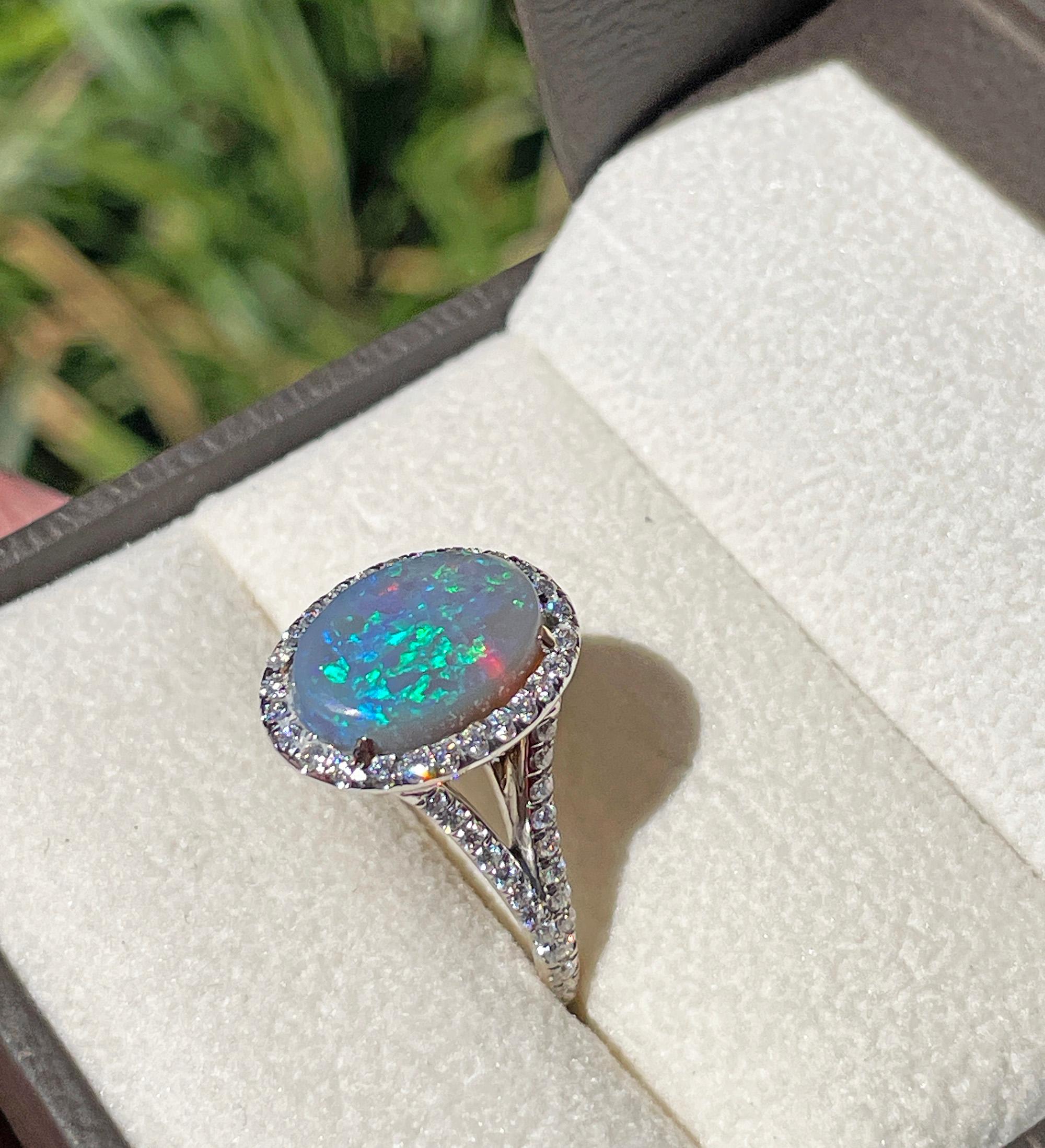 Estate 3.49ctw Australian Lighting Ridge Black Opal And Diamond 18K Gold Ring For Sale 12