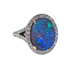 Nachlass 3,49 Karatw Australian Lighting Ridge Schwarzer Opal und Diamant 18K Gold Ring