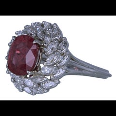 Estate 3.53 Carat Natural Ruby and Diamond Halo Ring in Platinum