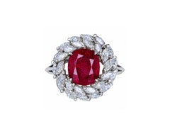 Estate 3.53 Carat Natural Ruby and Diamond Halo Ring in Platinum