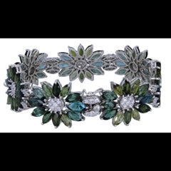 Estate 36 Carat Tourmaline and Diamond Floral Bracelet in 18K White Gold