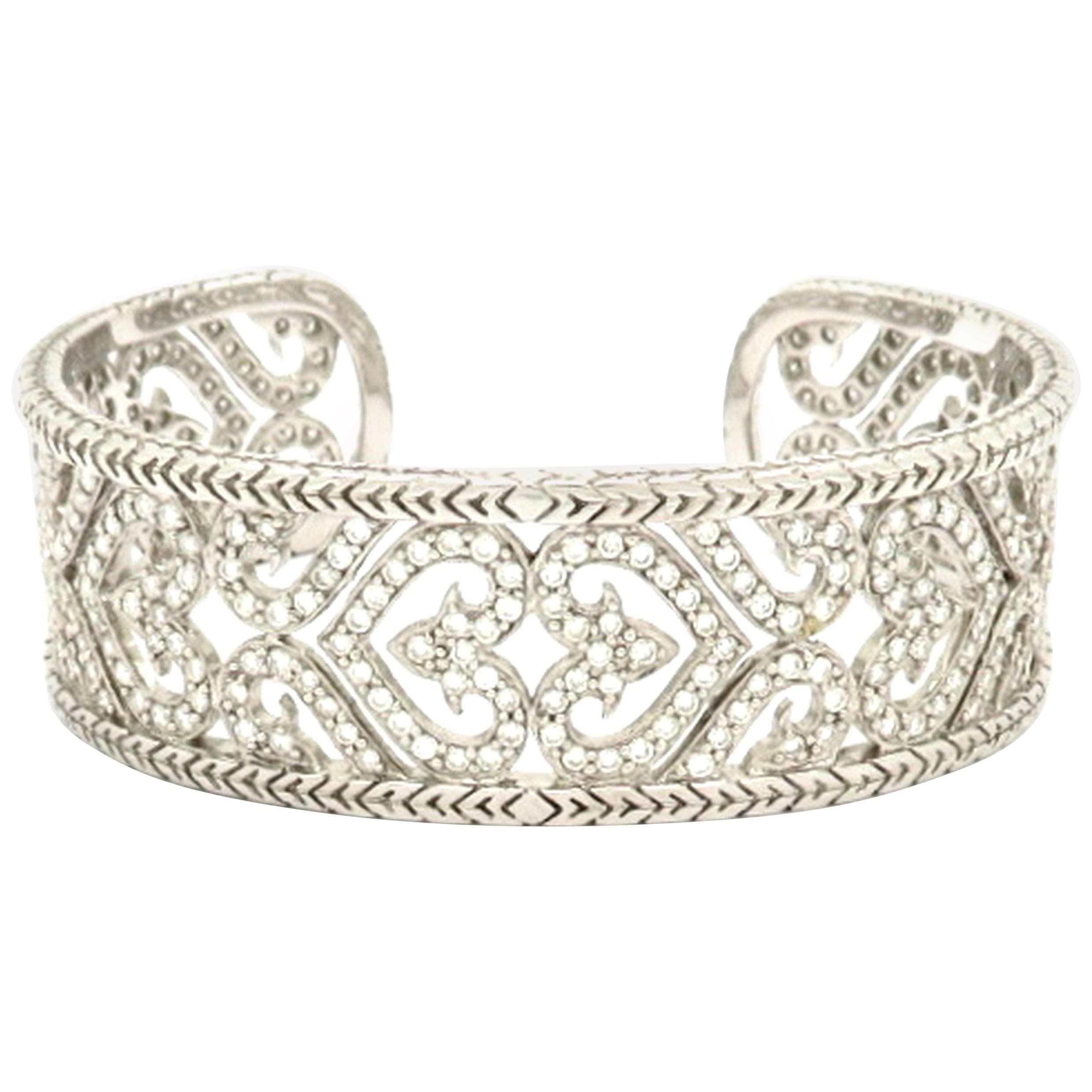 Estate 3.64 Carat Designer Chad Allison Heart Motif Diamond Cuff Bangle Bracelet For Sale
