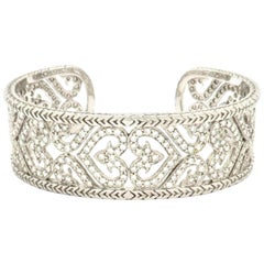 Estate 3.64 Carat Designer Chad Allison Heart Motif Diamond Cuff Bangle Bracelet