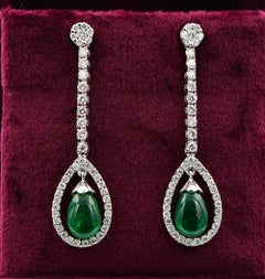 Estate 3.67 Ct Emerald Drop 2.20 Ct Diamond Long eardrops