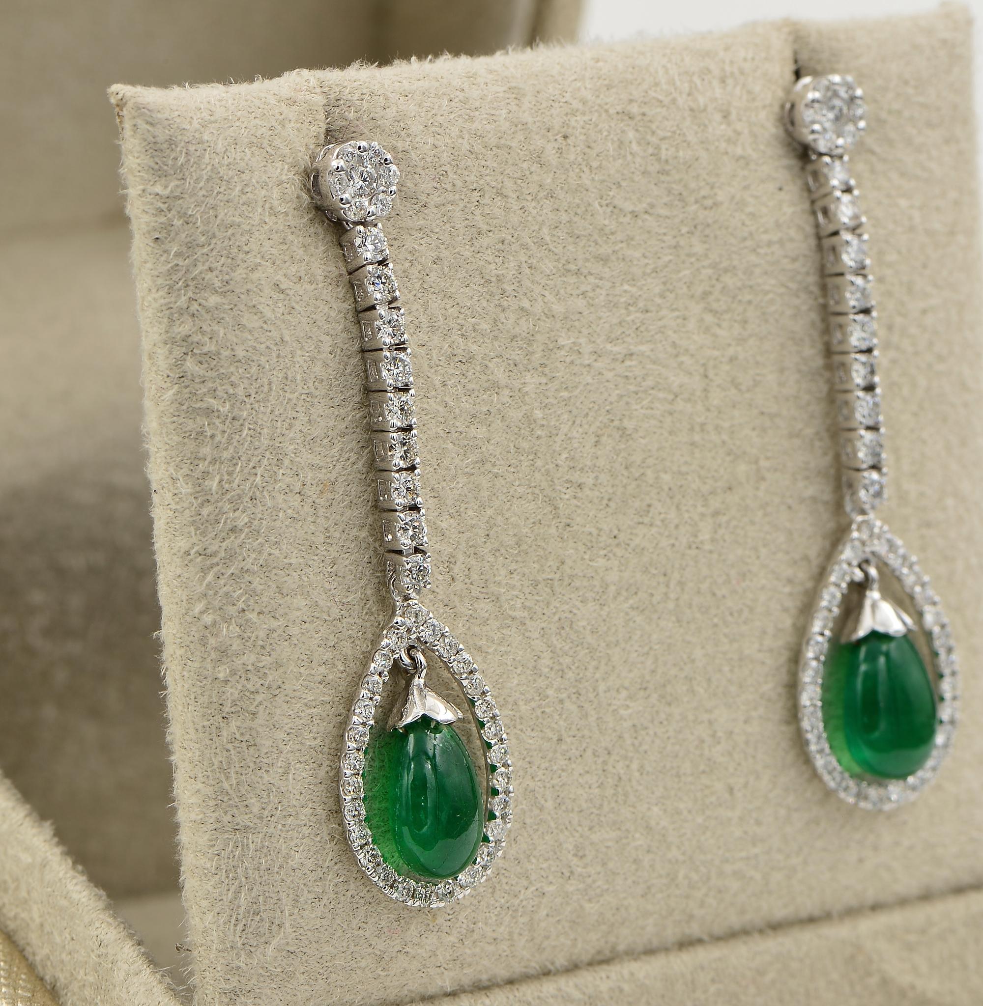 Contemporary Estate 3.67 Ct Emerald Drop 2.20 Ct Diamond Long eardrops For Sale