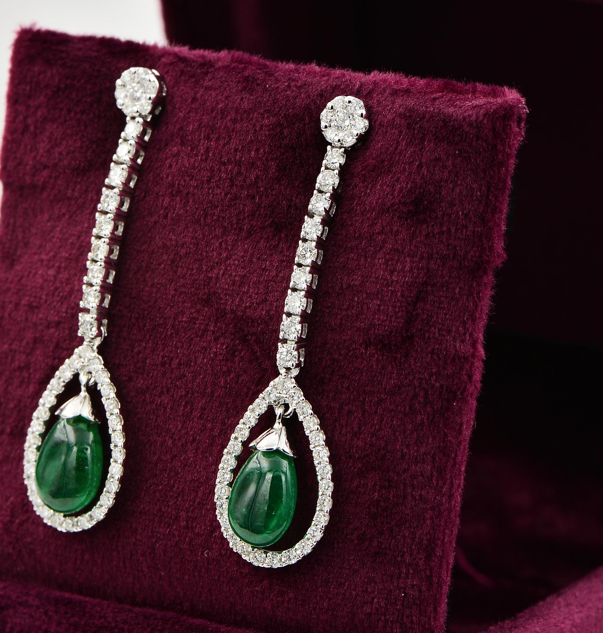 Women's or Men's Estate 3.67 Ct Emerald Drop 2.20 Ct Diamond Long eardrops For Sale