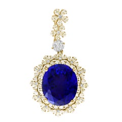 Estate 39.06 Ct Tanzanite Necklace & 1.35ct Solitaire Diamond, TDW 7Ct, 18K Gold