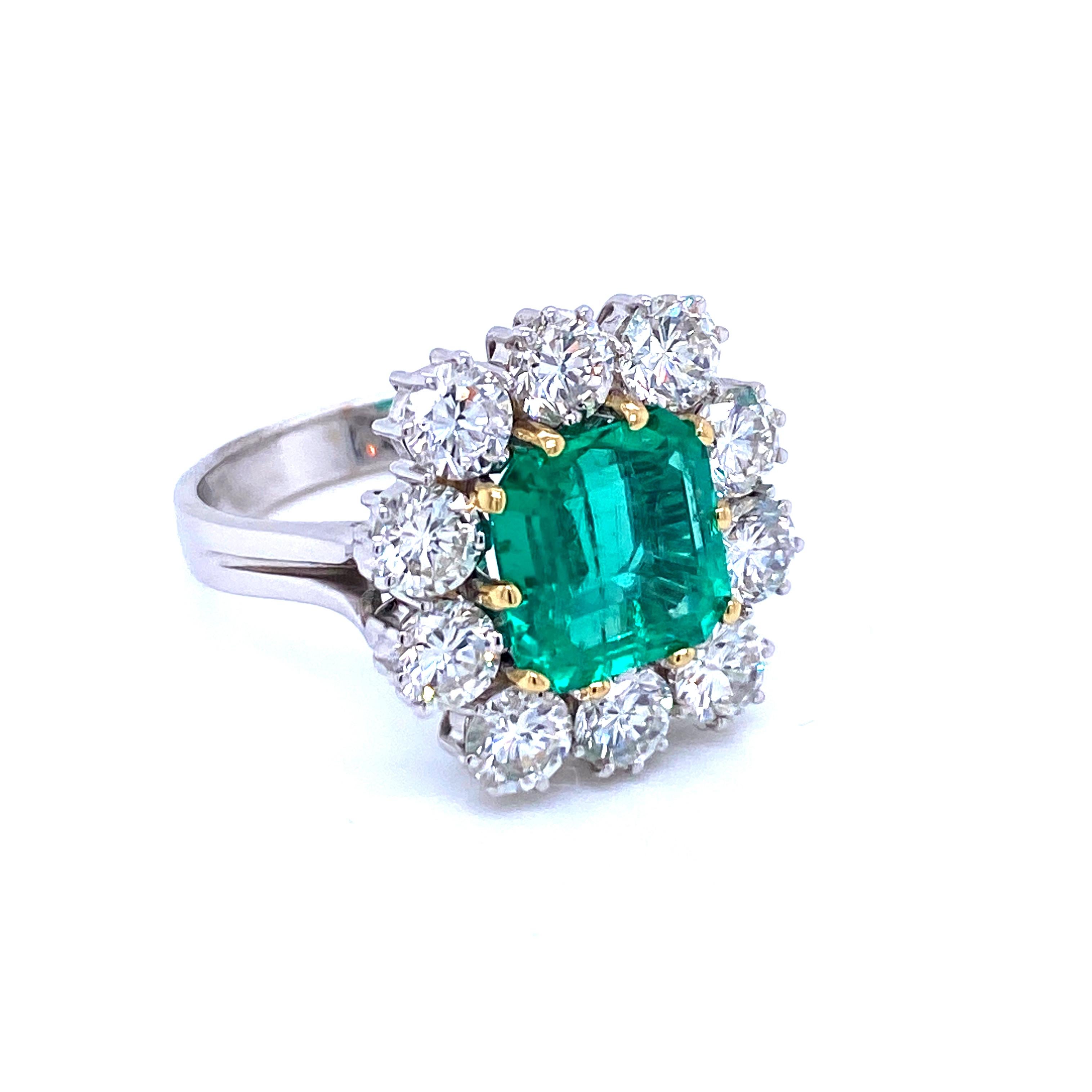 Emerald Cut Estate 4 Carat Colombian Emerald Diamond Ring