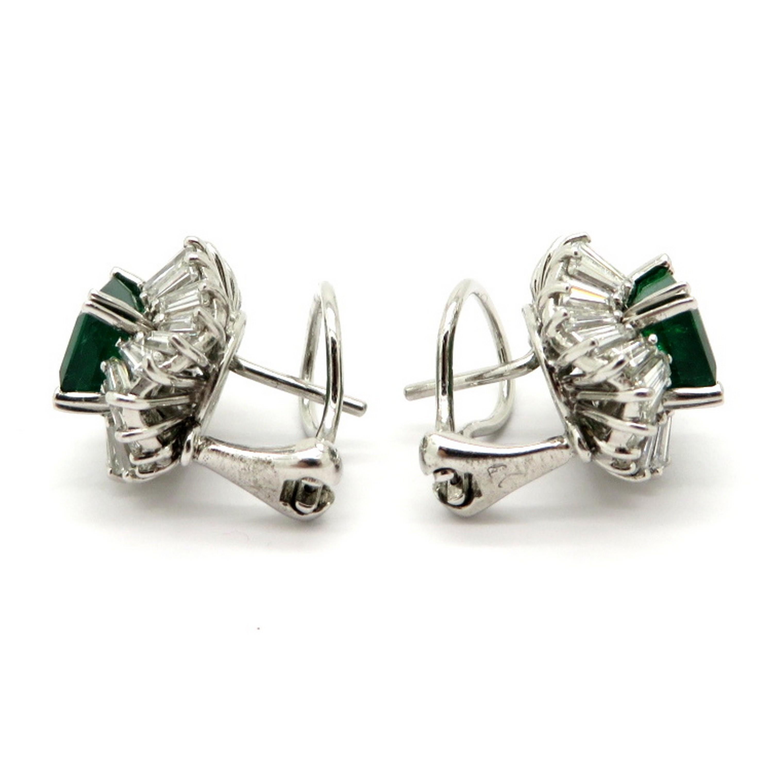 Estate 4.00 Carat Emerald and 5.00 Carat Diamond Ballerina Style Earrings For Sale 2