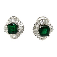 Vintage Estate 4.00 Carat Emerald and 5.00 Carat Diamond Ballerina Style Earrings