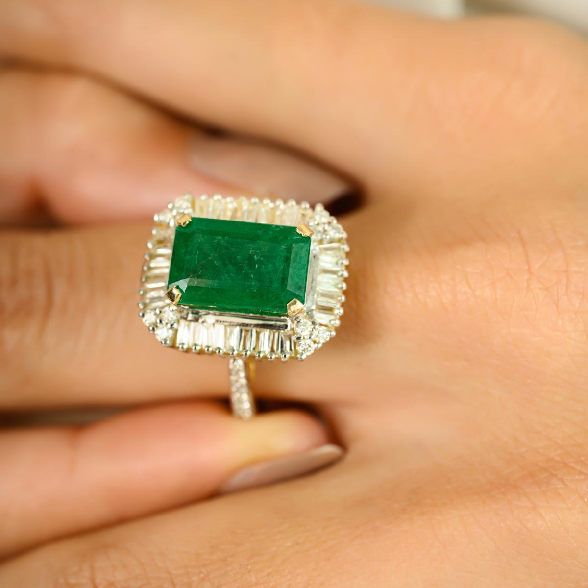 For Sale:  Estate 4.14 CTW Octagon Emerald and Diamond Cocktail Ring in 14k Yellow Gold 2