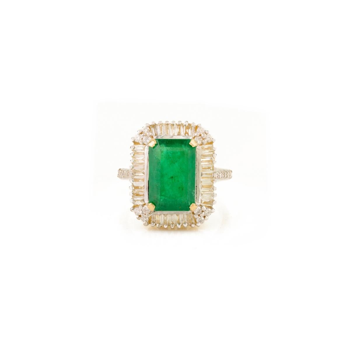 For Sale:  Estate 4.14 CTW Octagon Emerald and Diamond Cocktail Ring in 14k Yellow Gold 3