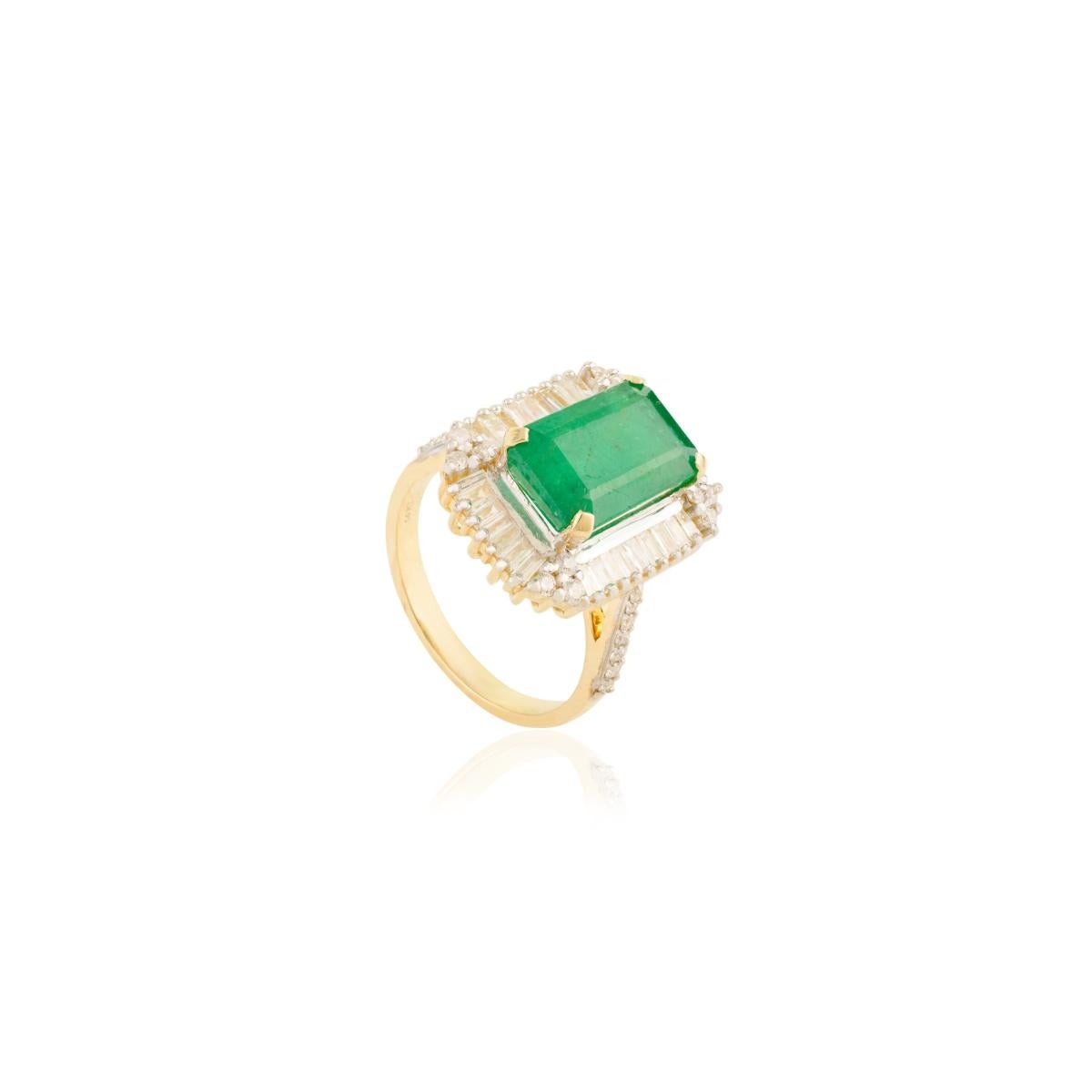 For Sale:  Estate 4.14 CTW Octagon Emerald and Diamond Cocktail Ring in 14k Yellow Gold 5
