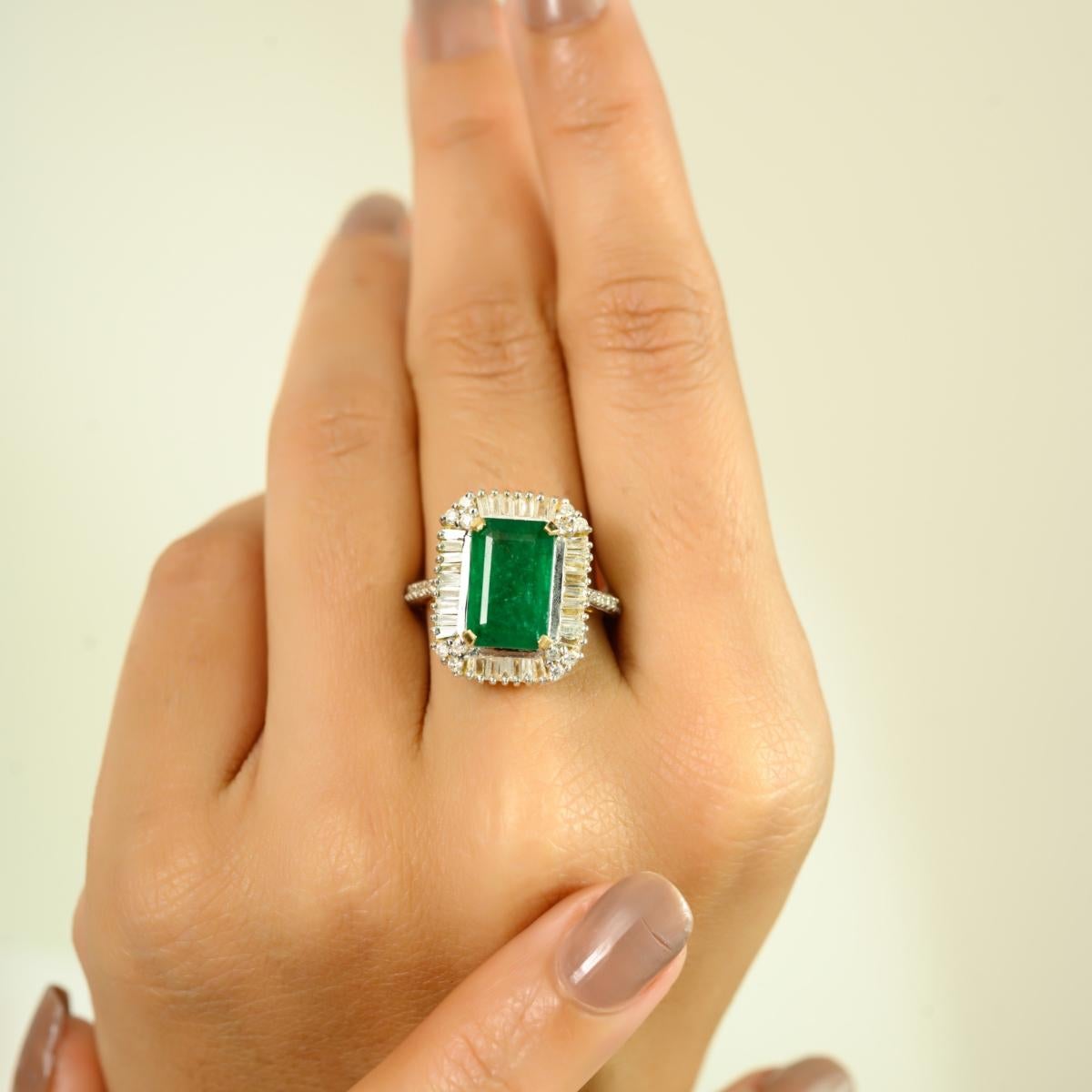 For Sale:  Estate 4.14 CTW Octagon Emerald and Diamond Cocktail Ring in 14k Yellow Gold 6