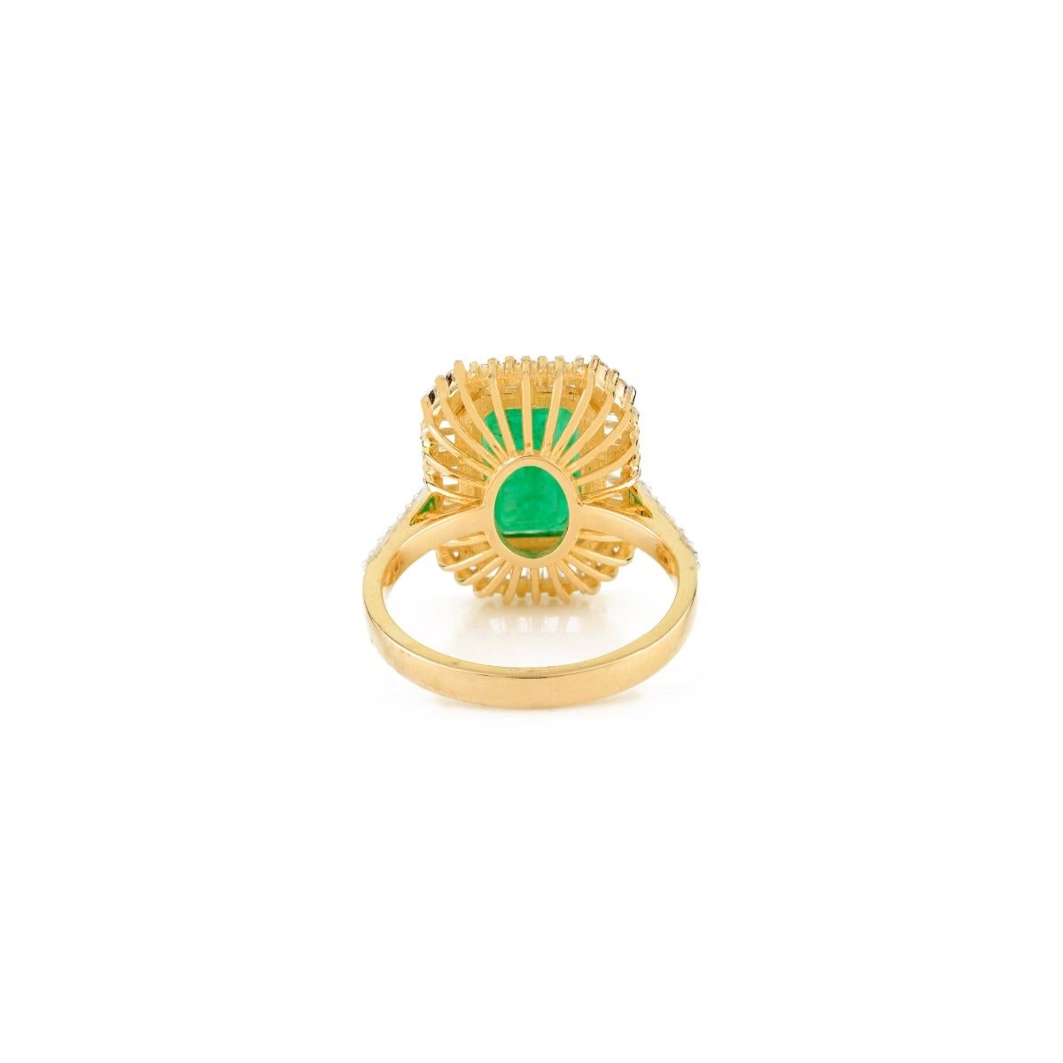 For Sale:  Estate 4.14 CTW Octagon Emerald and Diamond Cocktail Ring in 14k Yellow Gold 7