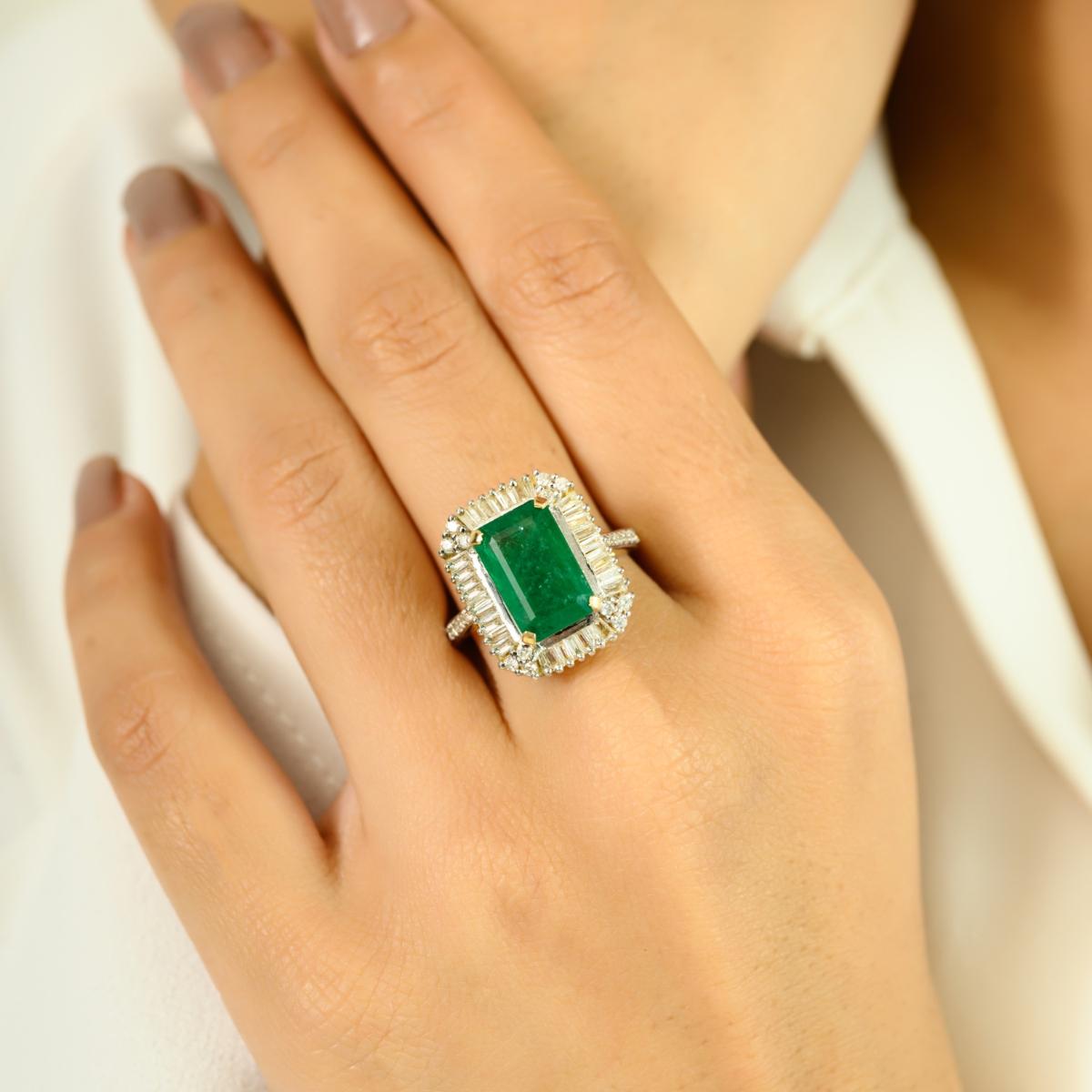 For Sale:  Estate 4.14 CTW Octagon Emerald and Diamond Cocktail Ring in 14k Yellow Gold 8
