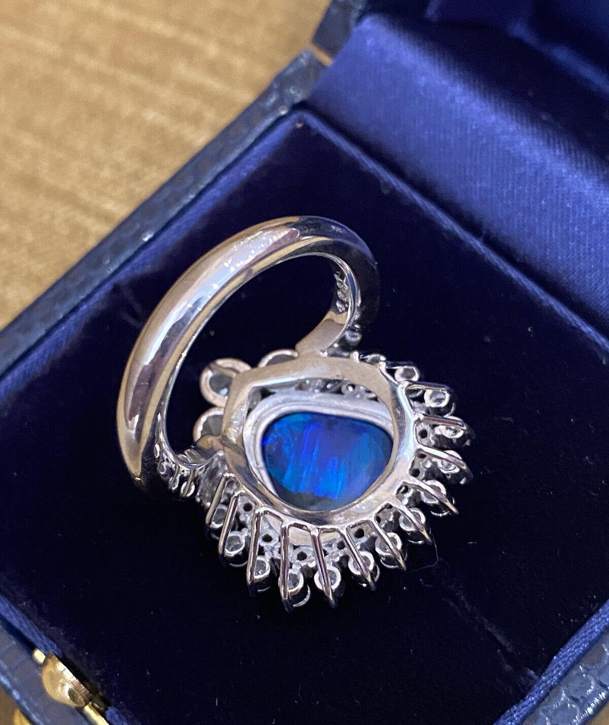 Women's Estate 4.23 Carats Black Opal and Diamond Cocktail Ring in Platinum For Sale