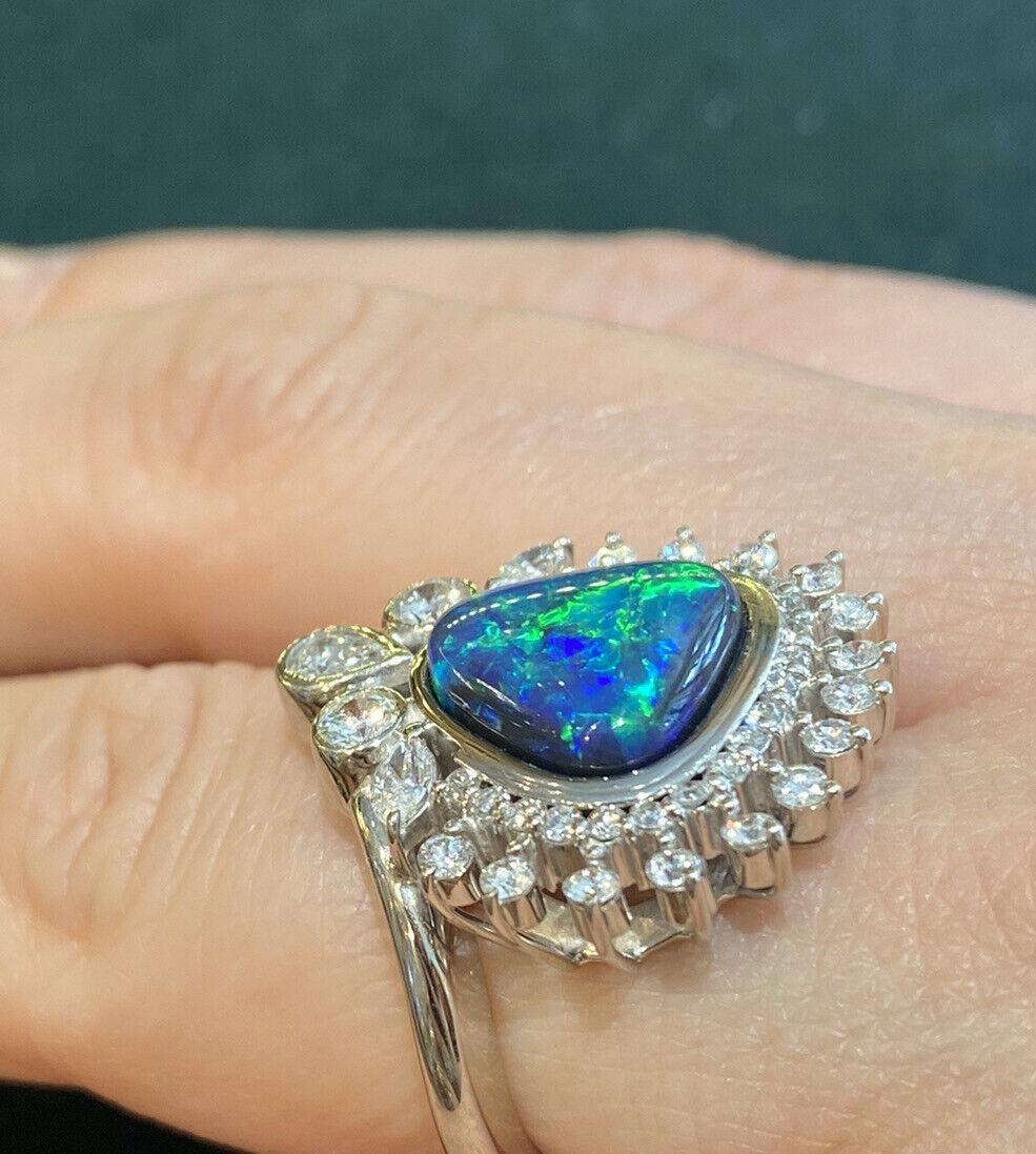 Estate 4.23 Carats Black Opal and Diamond Cocktail Ring in Platinum For Sale 2