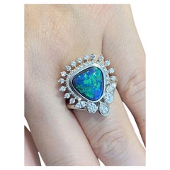 Estate 4.23 Carats Black Opal and Diamond Cocktail Ring in Platinum