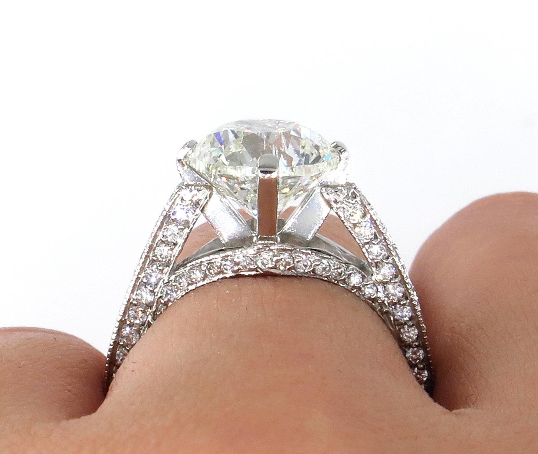Estate 4.36ct Round Brilliant Diamond Solitaire Engagement Wedding Platinum Ring 11