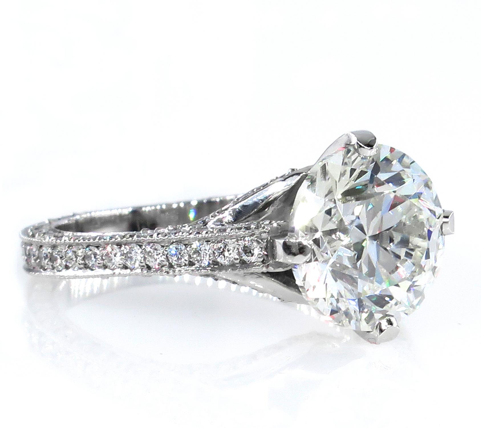 Round Cut Estate 4.36ct Round Brilliant Diamond Solitaire Engagement Wedding Platinum Ring