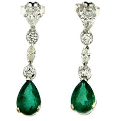 Estate 4.50 Carat Emerald Diamond Pendant Gold Drop Earrings
