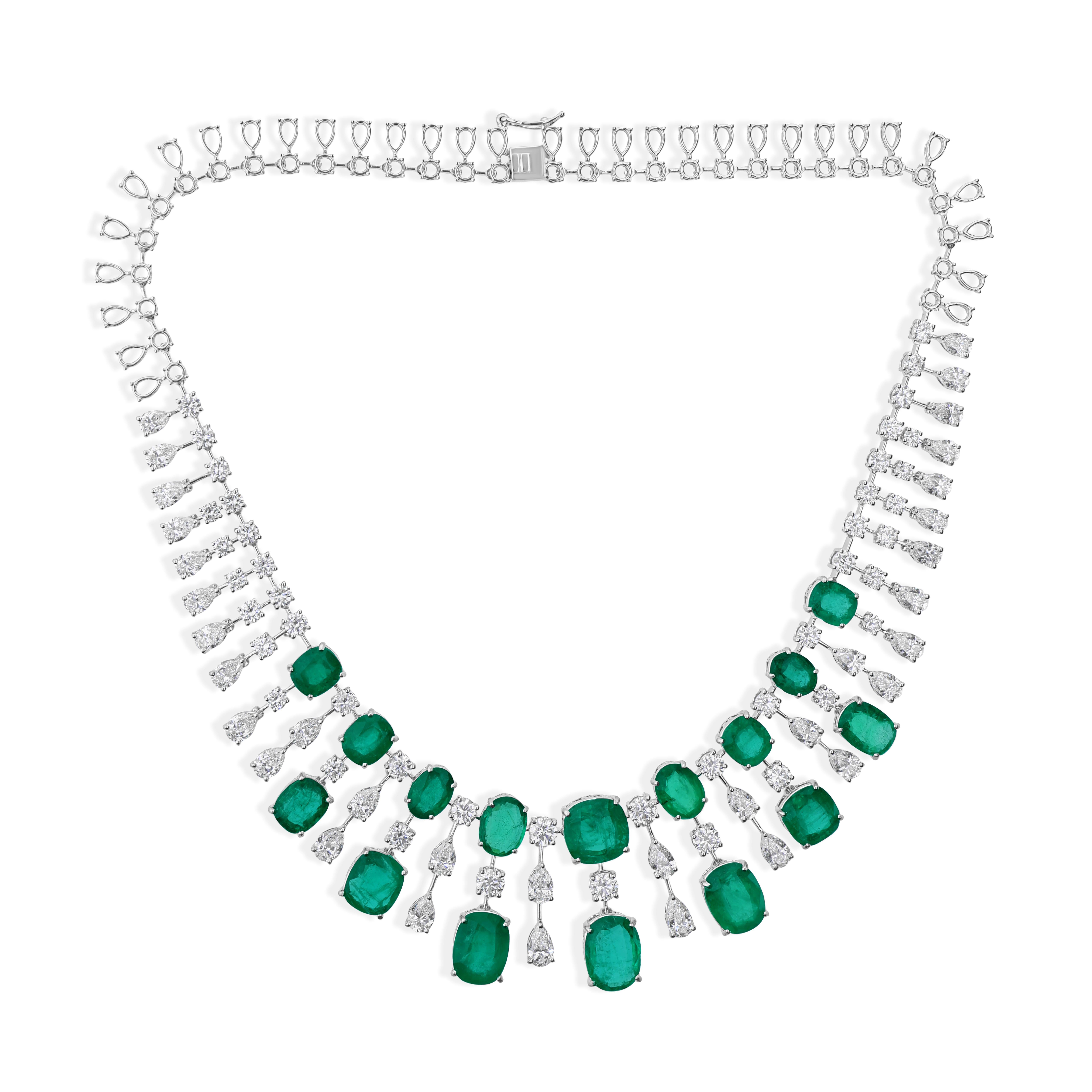 Nachlass 46,44 CTW sambischer Smaragd 23,96 CTW Diamant-Halskette 18k Weißgold im Angebot 3