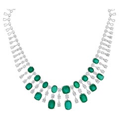 Nachlass 46,44 CTW sambischer Smaragd 23,96 CTW Diamant-Halskette 18k Weißgold