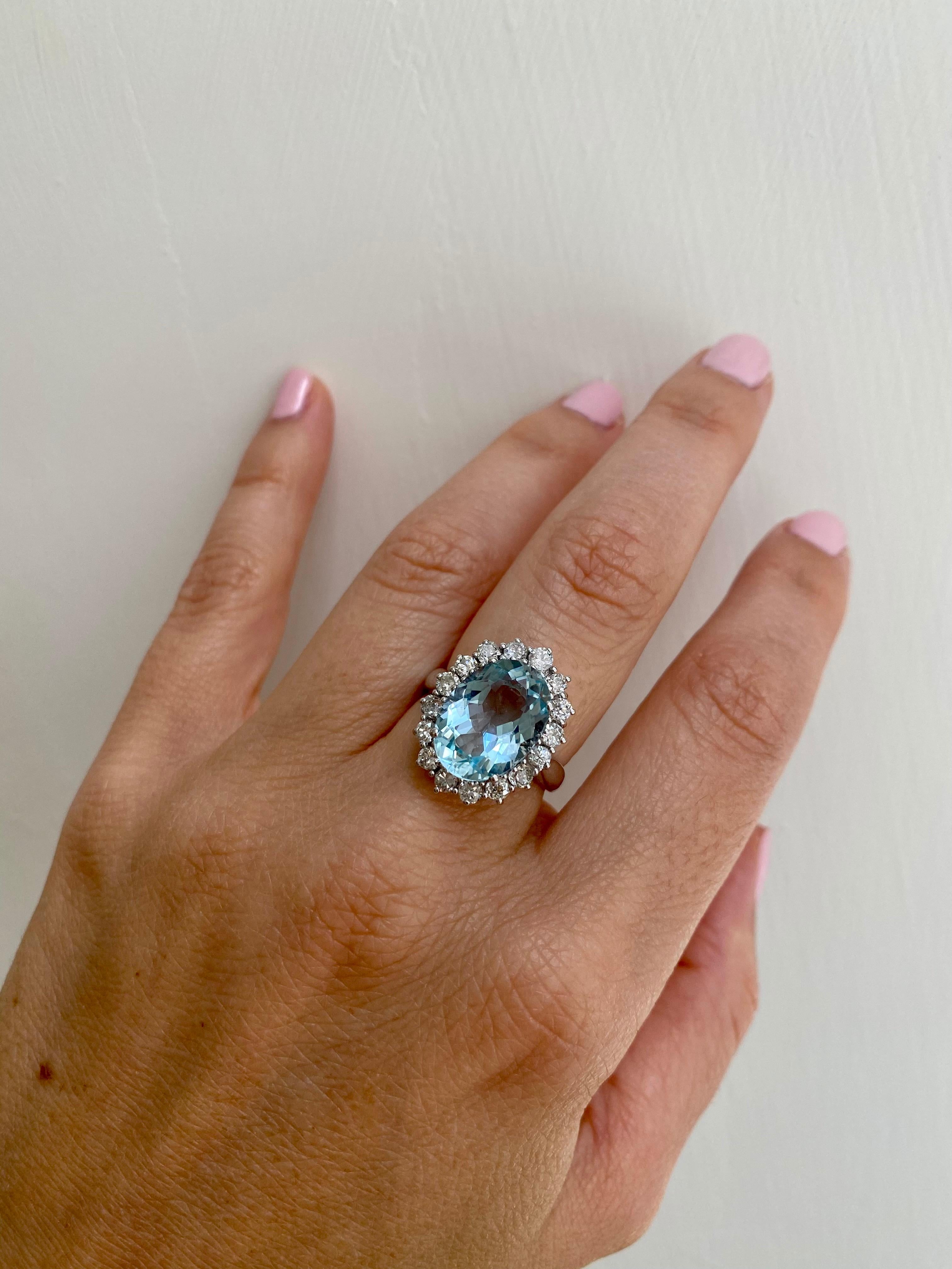 Estate 5 Carat Aquamarine Diamond Cluster Ring For Sale 2