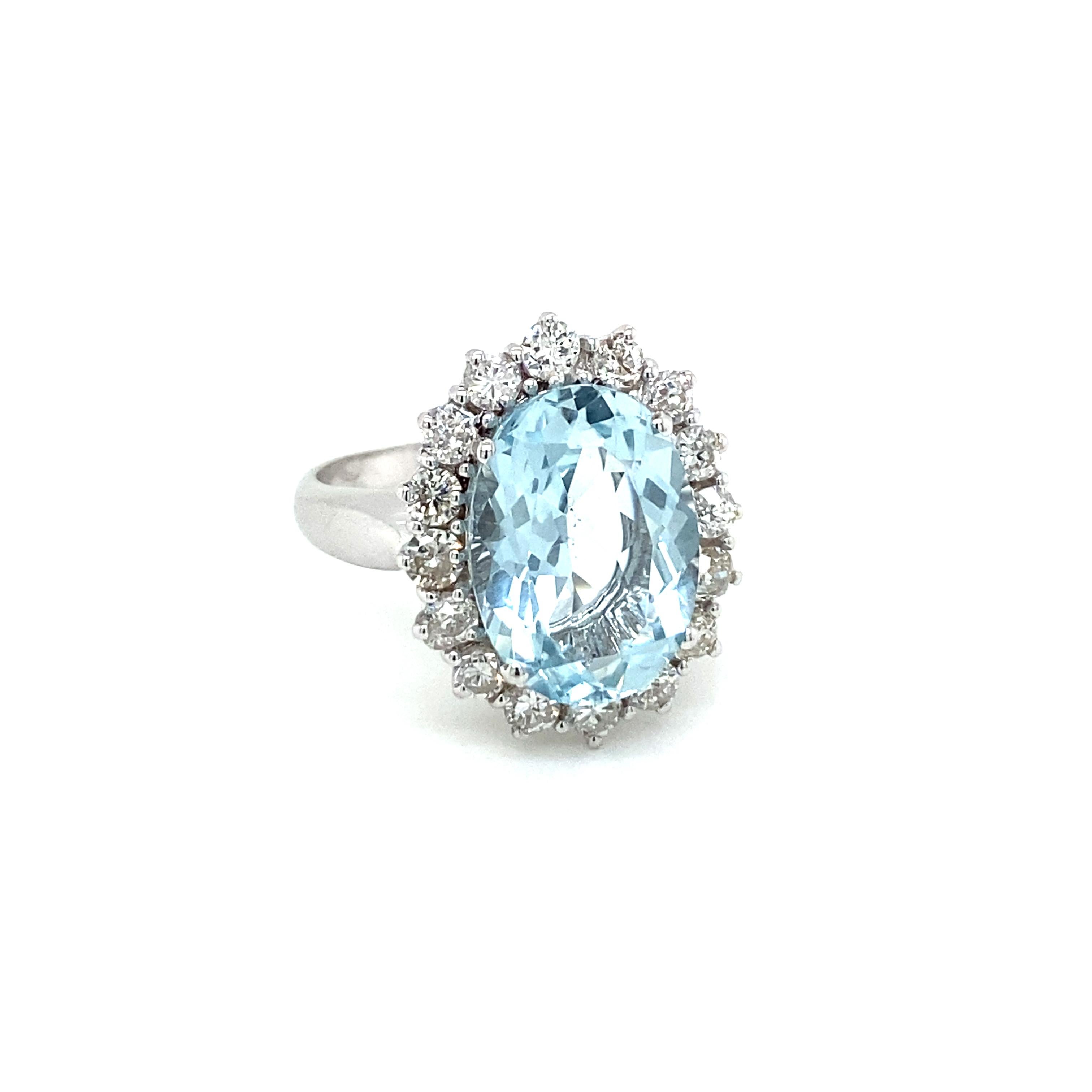 Nachlass 5 Karat Aquamarin Diamant Cluster-Ring (Gemischter Schliff) im Angebot