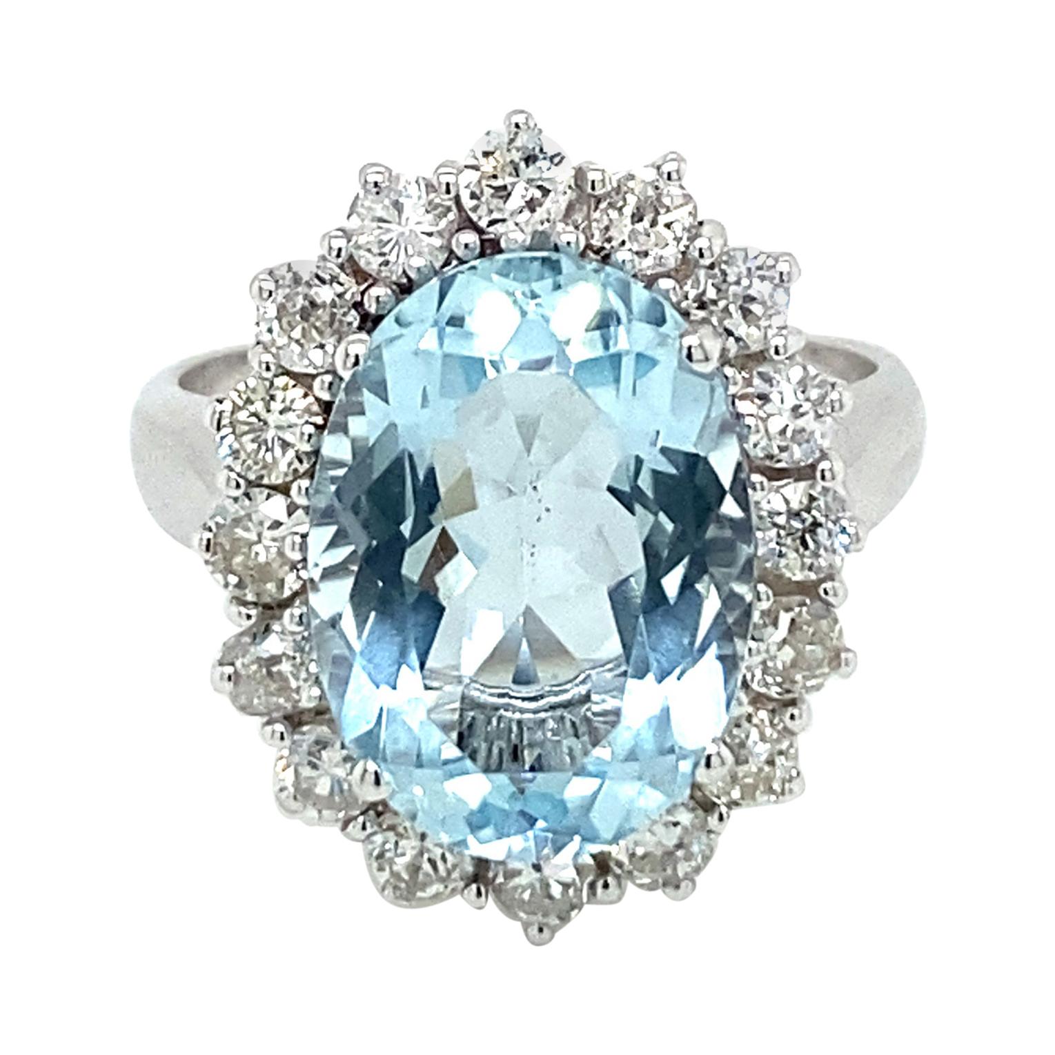 Estate 5 Carat Aquamarine Diamond Cluster Ring For Sale