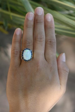 ON HOLD Estate 5 Carat Australian Opal & Sapphire Cocktail Ring