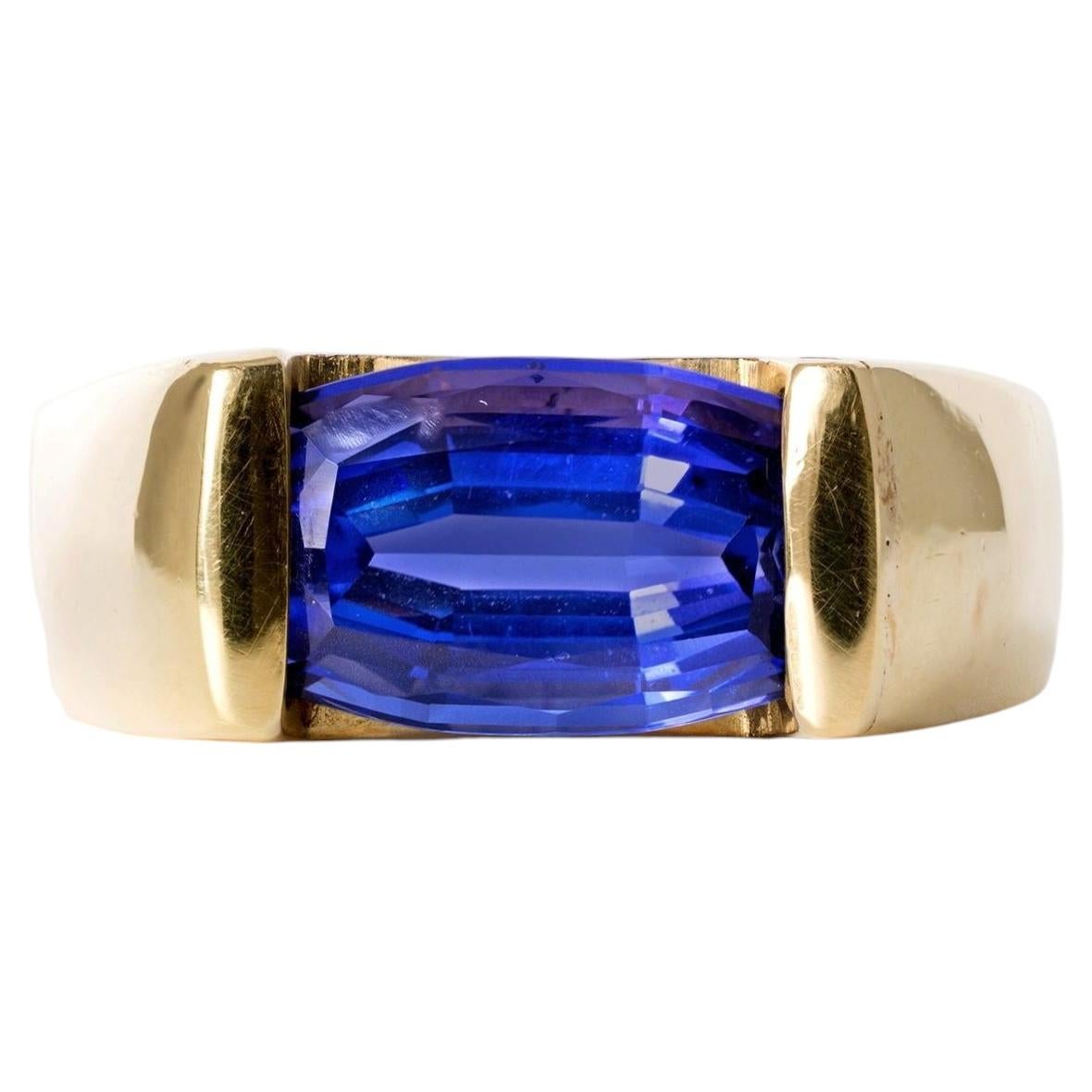 Estate 5 Carat Tanzanite East-West 18k Gold Men's Ring