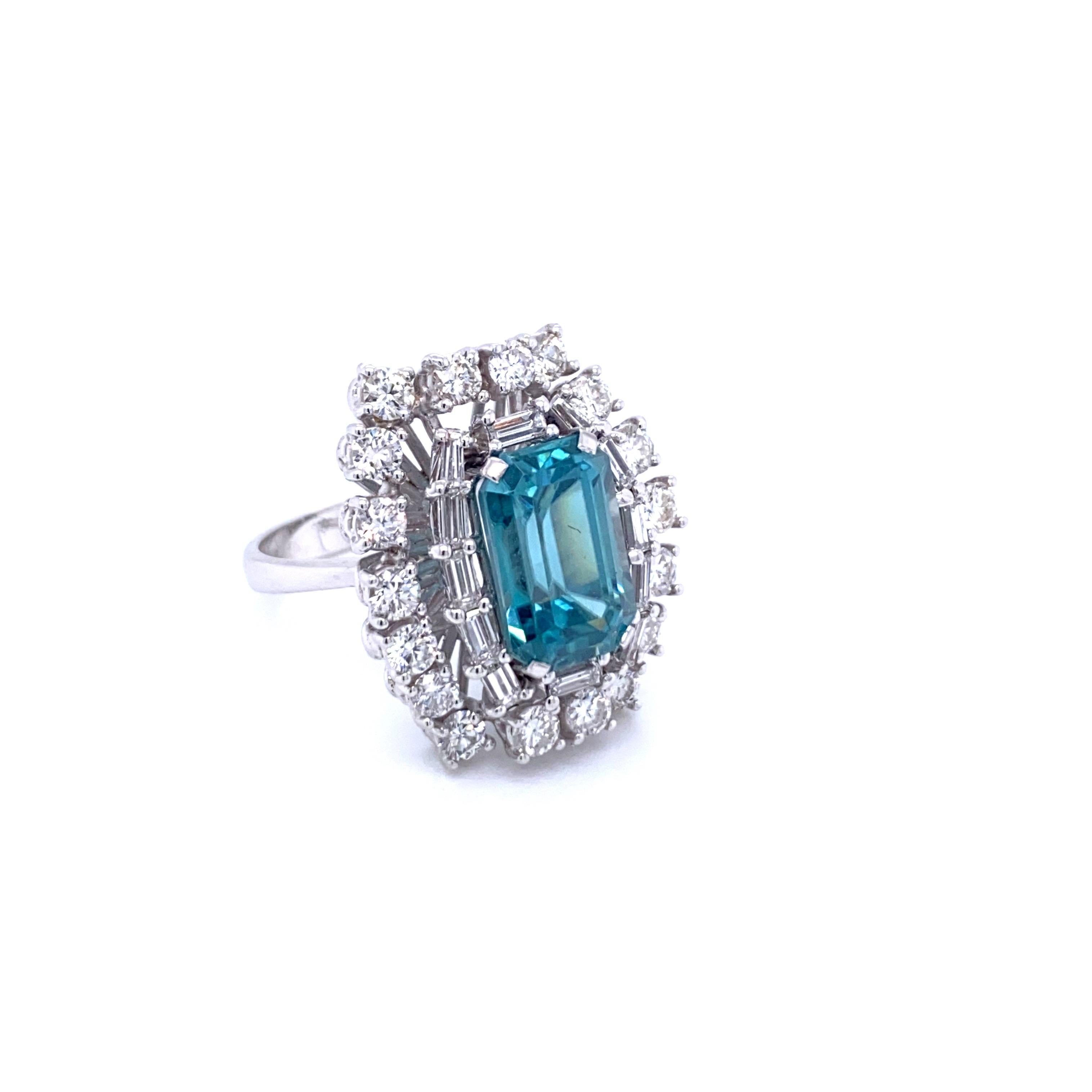 Women's Estate 5.00 Carat Blu Zircon Diamond Gold Ring