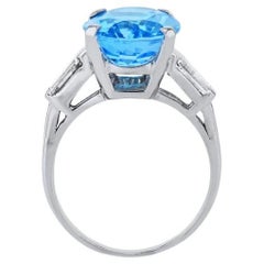 Estate 5.25 Carat Oval Swiss Blue Topaz Diamond Platinum Ring