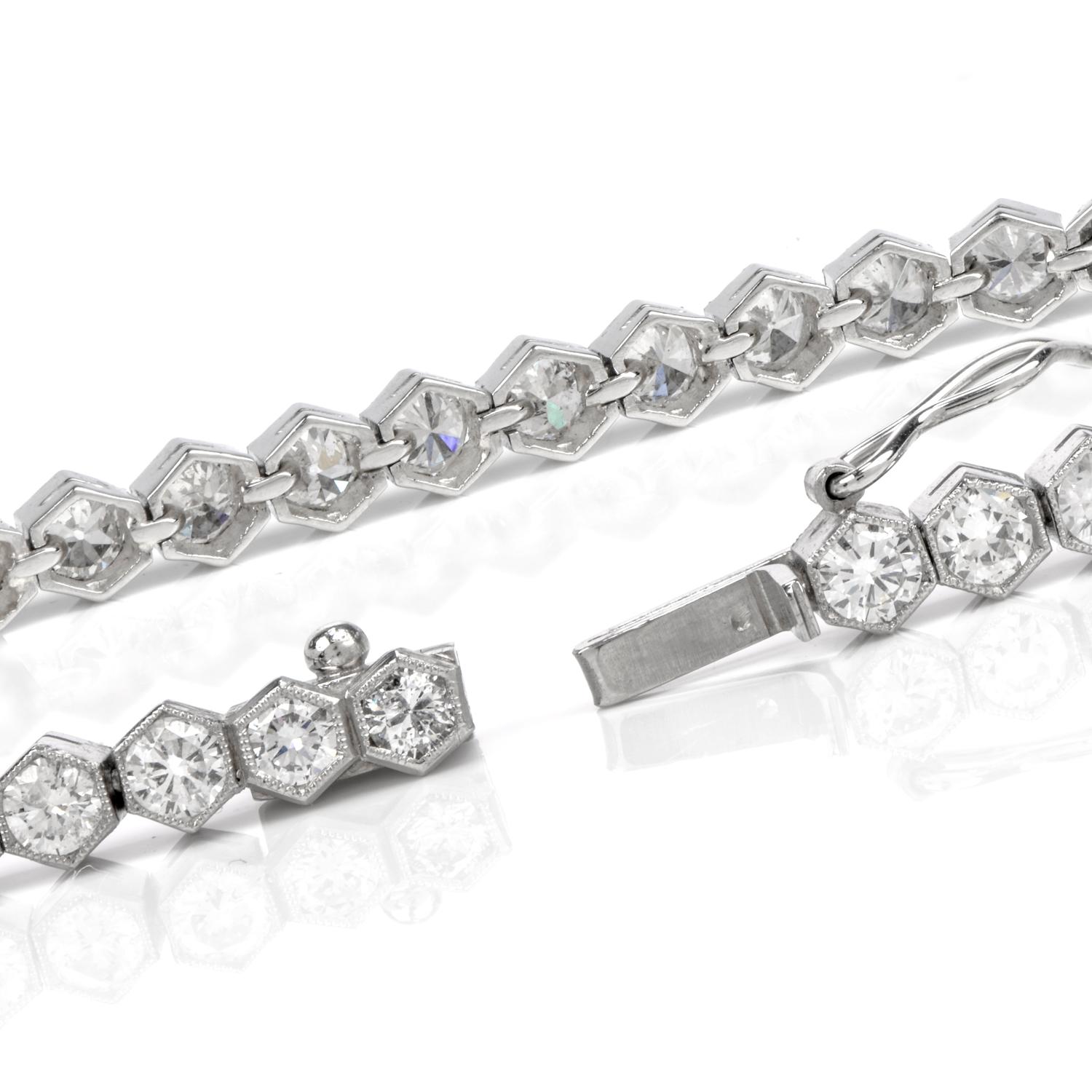 Art Deco Estate 5.27 Carat Antique Style Diamond Platinum Line Tennis Bracelet