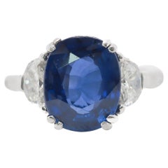 Estate 5.50ct AGL Blue Sapphire and Diamond Platinum Engagement Ring - VEG#59b