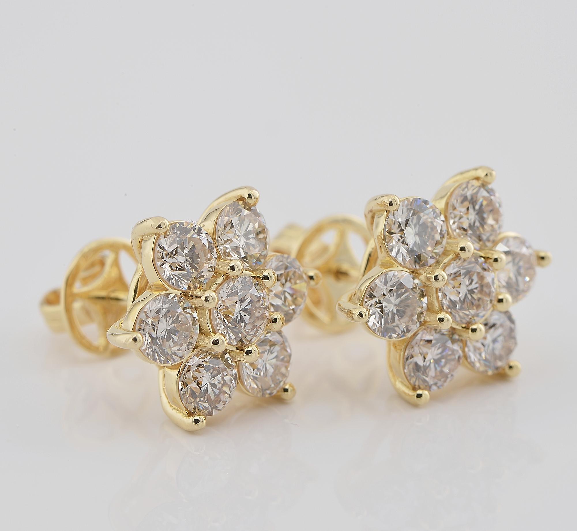 Contemporary Estate 5.62 Ct Brilliant Cut Diamond Cluster Earrings For Sale