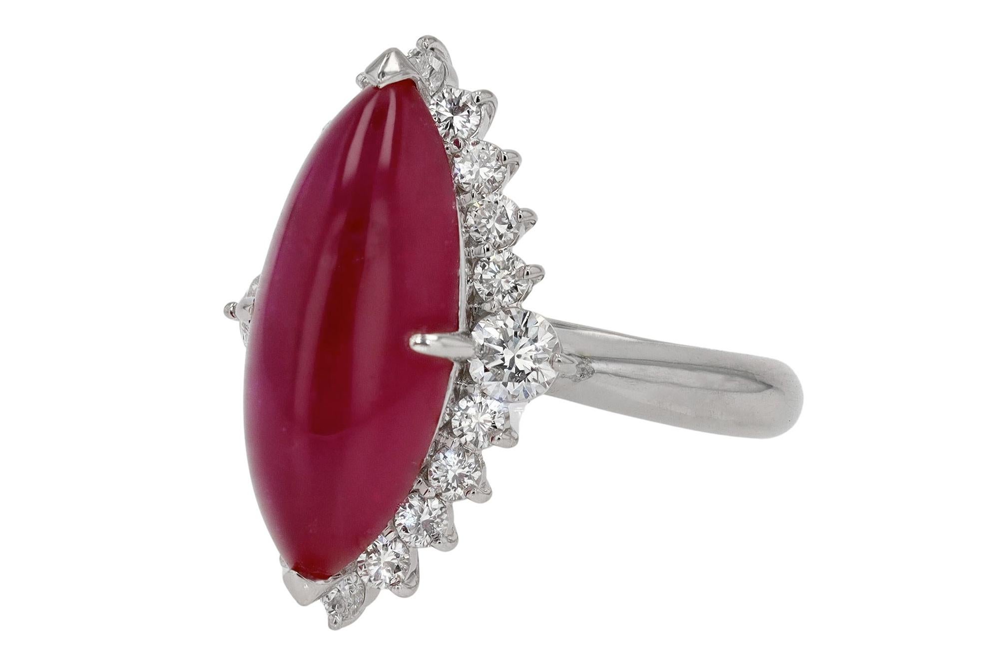 Marquise Cut Estate 6 Carat Cabochon Marquise Ruby Diamond Ring For Sale