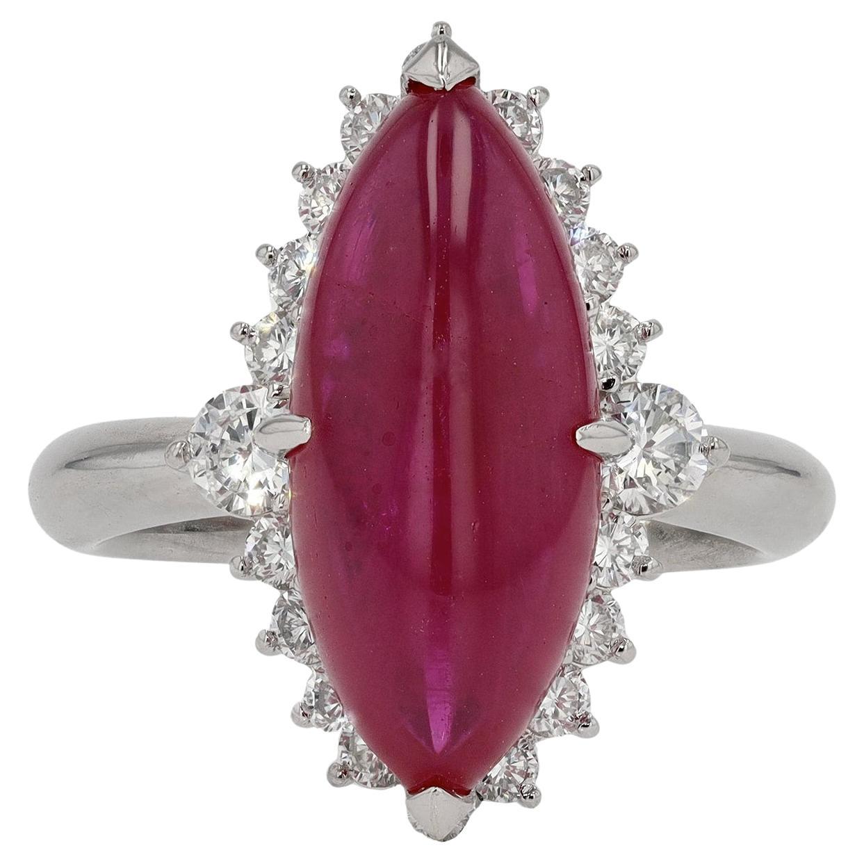 Estate 6 Carat Cabochon Marquise Ruby Diamond Ring For Sale