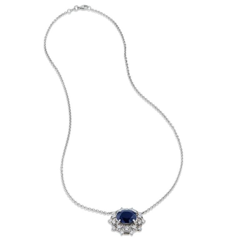 Oval Cut Estate 6 Carat Oval Sapphire Diamond Pave Necklace For Sale