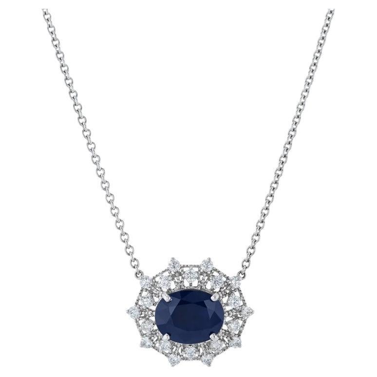 Estate 6 Carat Oval Sapphire Diamond Pave Necklace For Sale