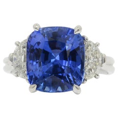 Retro Estate 6 Carat Sapphire and Diamond Engagement Ring