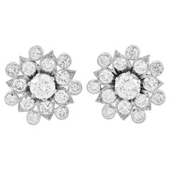 Estate 6.00 carat Diamond Platinum Flower Stud Earrings