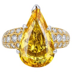 Estate 6.22 Carat Orange Yellow Sapphire and Diamond Ring in 18K Gold