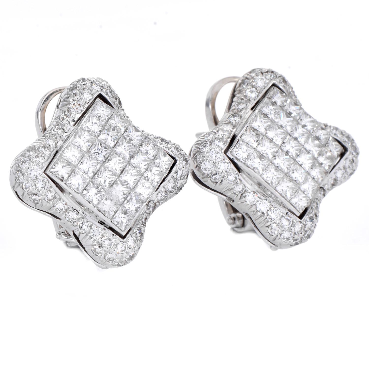 Women's Estate 6.28cttw Diamond 18K Quatrefoil Statement Earrings For Sale
