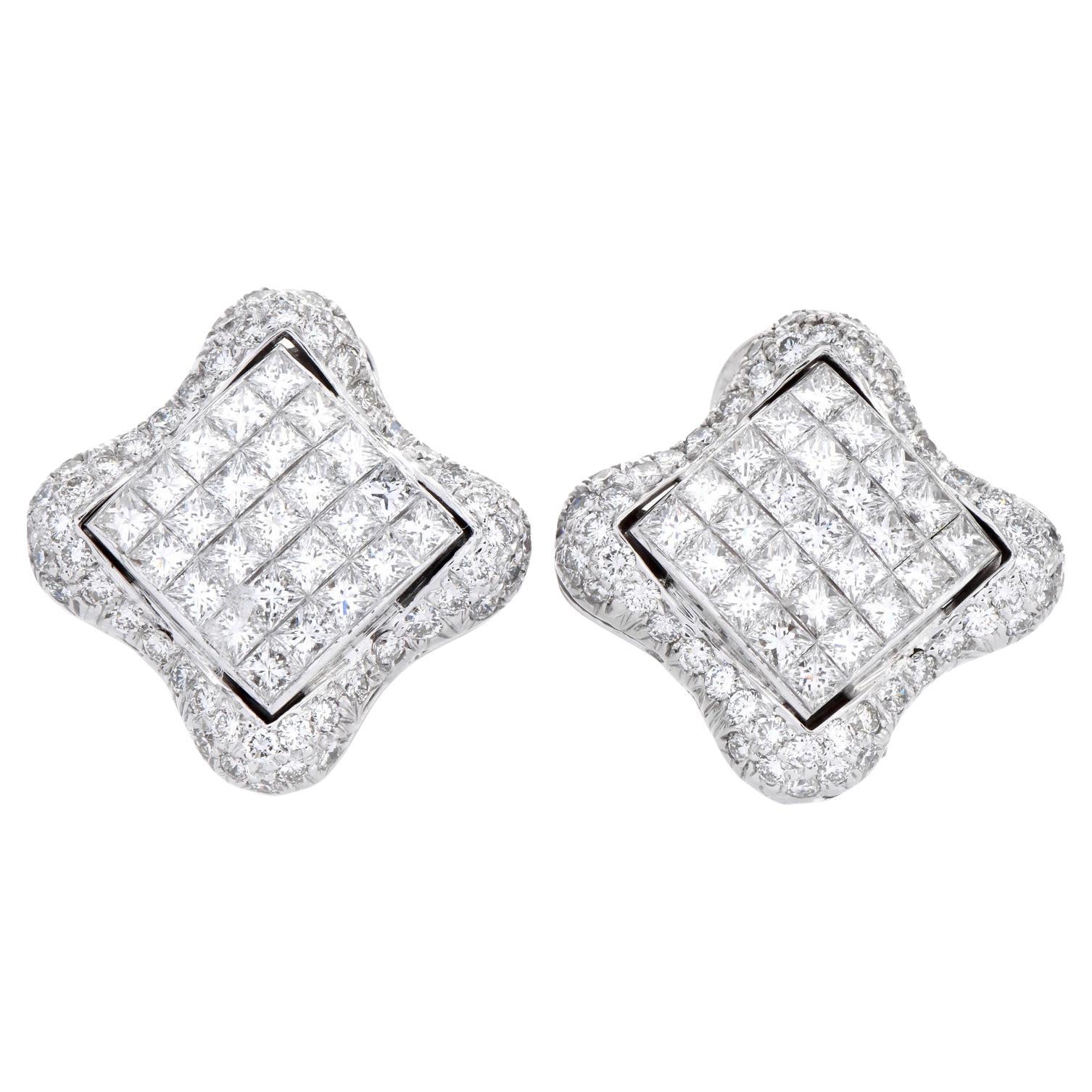Estate 6.28cttw Diamond 18K Quatrefoil Statement Earrings For Sale